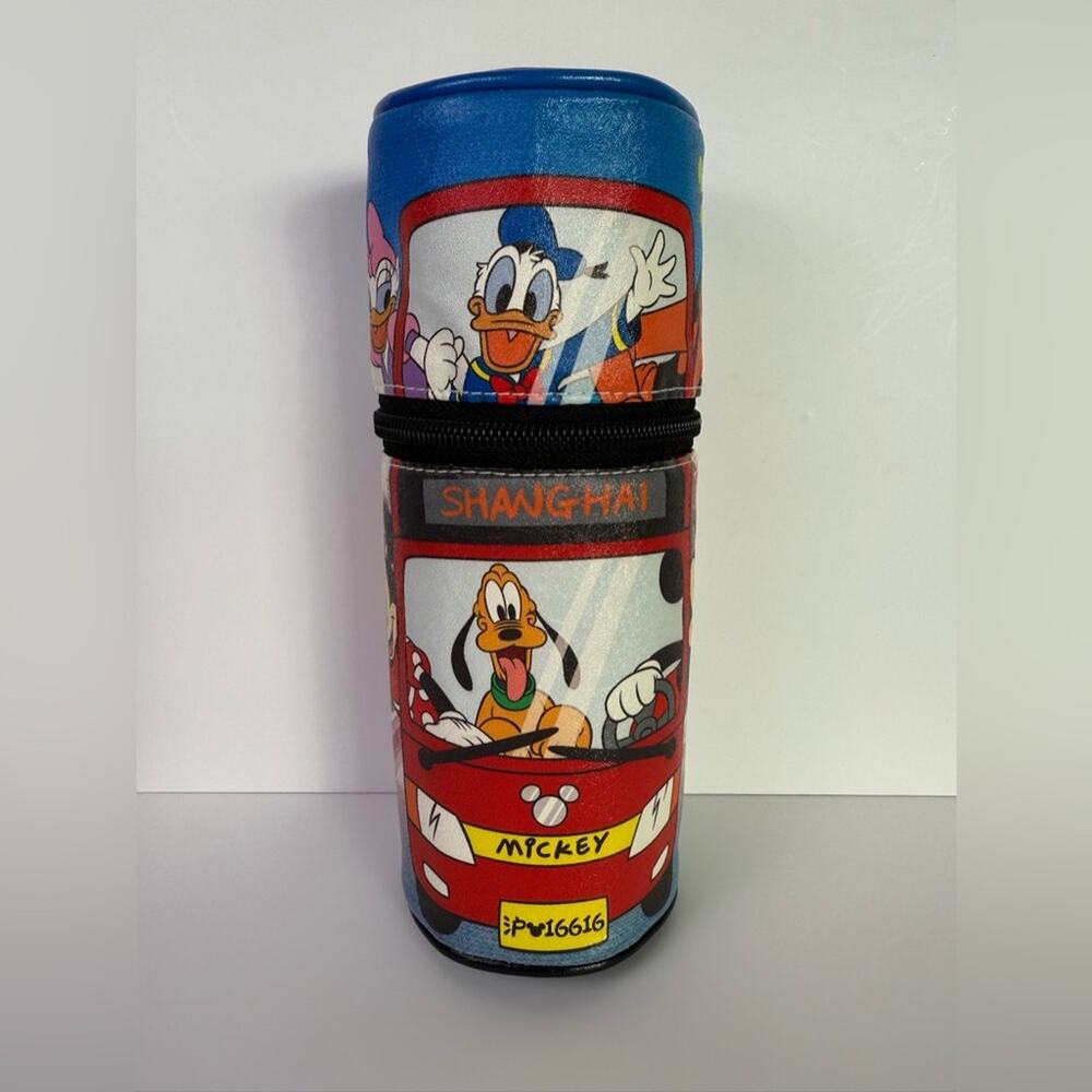 Shanghai Disney Resort Cylindrical Stationary Pencil Pouch/Makeup Bag 9”x3”